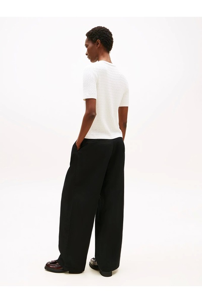 Tommy Hilfiger Women's Cotton Thin Knit Short Sleeve Crew Neck White Sweater Ww0Ww45707Ya8