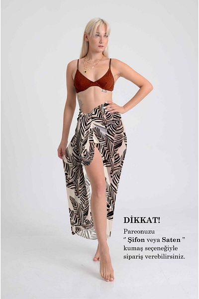 DESENİX Zebra Pattern Tropical Leaf Pareo Wild Cool Beige Background 100X145 cm Digital Printing Chiffon & Satin