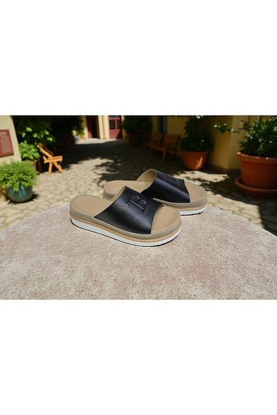 SOFT Women's Genuine Leather Black Color Eva Sole Orthopedic Daily Slippers