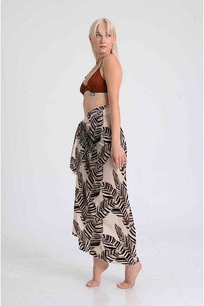 DESENİX Zebra Pattern Tropical Leaf Pareo Wild Cool Beige Background 100X145 cm Digital Printing Chiffon & Satin