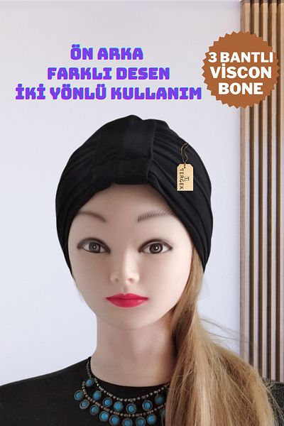 Tergek Three-Stripe Viscon Swimming Cap Black, Two-Way Model, Sports Swimmer Hijab Pool Sea Cap Water-Repellent