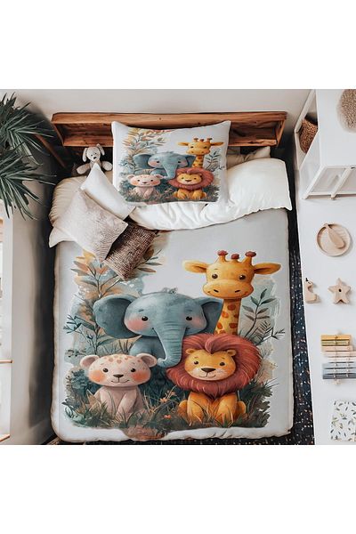 Şen Dekorasyon Cute Safari Animals Baby Duvet Cover Set