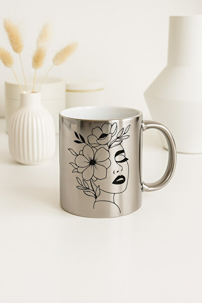 çokaş Pack of 3 Women's Printed Large Size Silver Mug