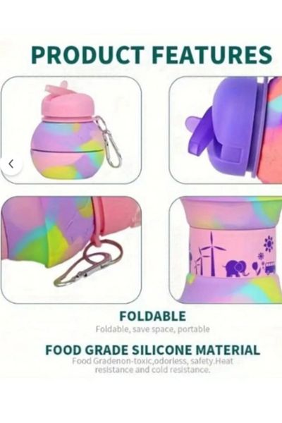 çt çeçem ticaret Foldable Flask Map Shaped Silicone Portable Leakproof Unbreakable Flask Mixed Color Shades