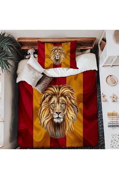 Şen Dekorasyon Yellow Red Lion Baby Duvet Cover Set
