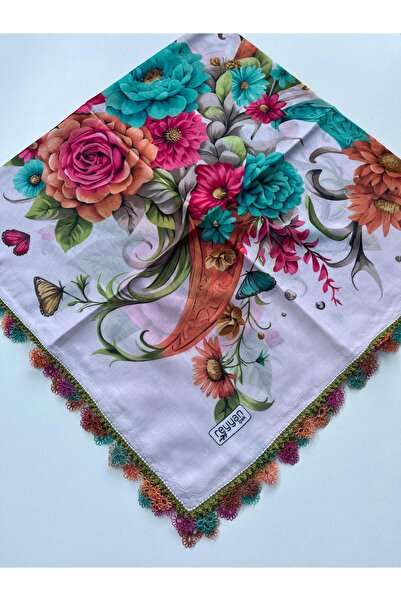 REYYAN Handcrafted Shuttle Embroidered Writing/Shuttle Embroidery/Shuttle Work Yemeni/Handcrafted Cheesecloth/Head Cover