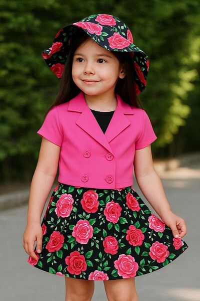 elfanto kıds Short Sleeve Jacket Skirt Hat 3 Piece Set