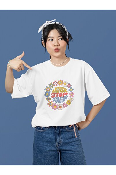 ArtYus تي شيرت بأكمام قصيرة ورقبة دائرية مطبوع عليه NEVER STOP GLOVING للبنات...