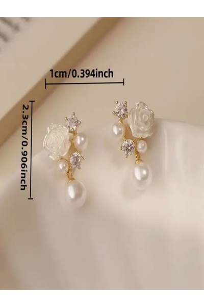 Alyas Aksesuar KC Altın Kaplama Çiçekli İnci Küpe