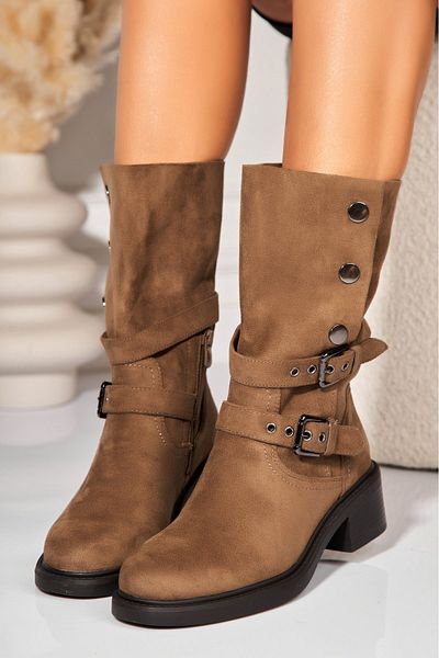 Joana Women's Short Khaki Boots Made of Eco-Suede Leather Jasmina