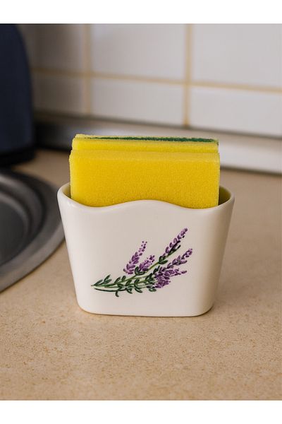 Piatti Naturali Kitchen Set of 2 - Lavender Pattern - Dirty Spoon Holder, Sponge Holder, Spoon Rest, Handmade Gift