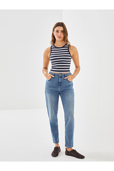 LC Waikiki Özmarka Yeni Sezon Bisiklet Yaka Çizgili Kadın Crop