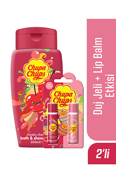Chupa Chups Dudak Lip Balm 2li Karpuz Ve Şeftali 300ml Kiraz Kokulu Duş Jeli Hediyeli
