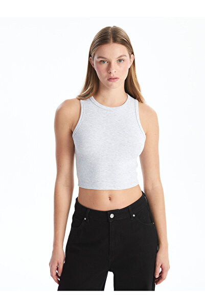LC Waikiki Vizyon New Season Crew Neck Textured Women's Crop Top