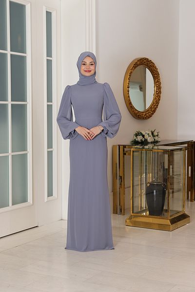 Modarafta Stylish Chiffon Belted (Removable) Hijab Evening Dress Turquoise