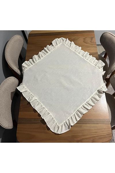 Erba kreasyon Ruffled Linen Runner Ruffled Fiskos Cover Ruffled Tablecloth 80 X 80