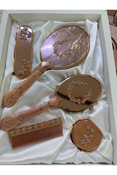 Ebrar Çeyiz Bronz yeni model ayna tarak seti