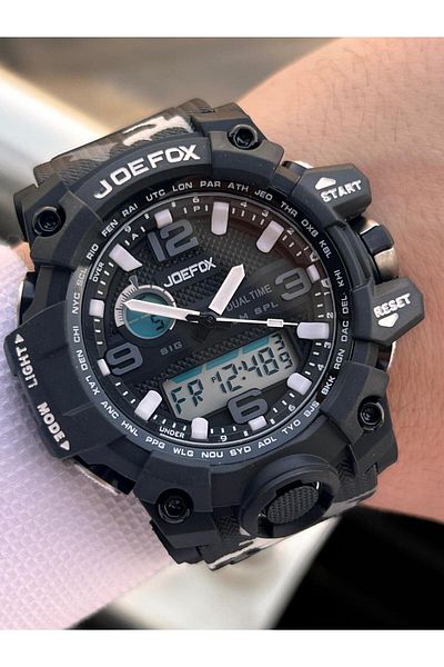 Joefox Digital and Analog 2 Years Warranty Chronometer+Calendar+Alarm+Lighting Men's Wrist Watch Joe.Bk14