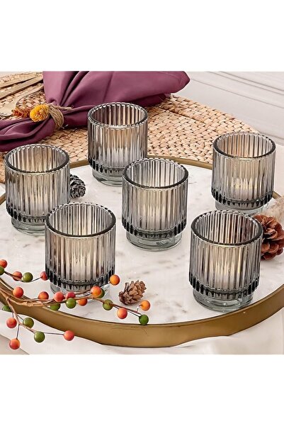 Generic حاملات شموع زجاجية، حاملات شموع صغيرة من الزجاج المضلع باللون الرمادي...