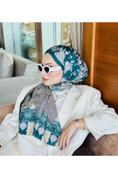 Organic Scarfs Pearl Shop Ethnic Etro Pattern Cotton Silk Shawl - Green