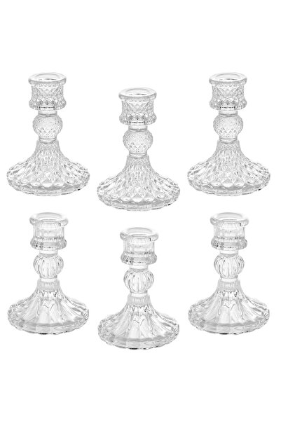 Generic حاملات شموع زجاجية شفافة من أنججو، مجموعة من 6 قطع تتضمن حاملات شموع ...