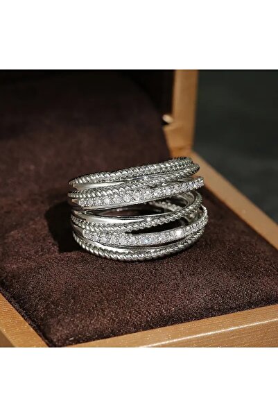 bluecatbijouterie خاتم نحاسي مقطوع بحجر الراين الرومانسي