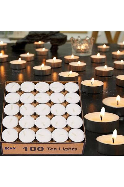 Generic ECVV 100 Pack Tea Lights Candles, Tealight Candles,White Smokeless Dripless Long Lasting Tea Light