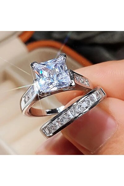 bluecatbijouterie 2 قطعة خاتم ييجما أنيق من الزركون اللامع