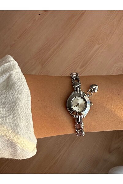 Vola Collection Thin Heart Cord Vintage Steel Silver Minimal White Case Women's Wrist Watch with Charms -38