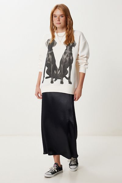 Lovelyİstanbul Midi Satin Skirt Lfg0034 Black