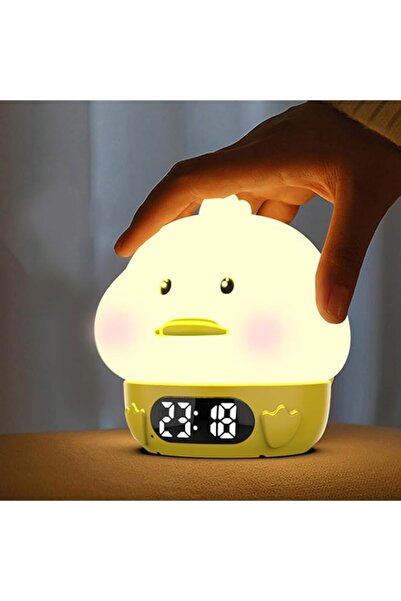 Generic ساعة منبه على شكل بطة لطيفة للأطفال، إضاءة ليلية LED مريحة للعين، شاش...