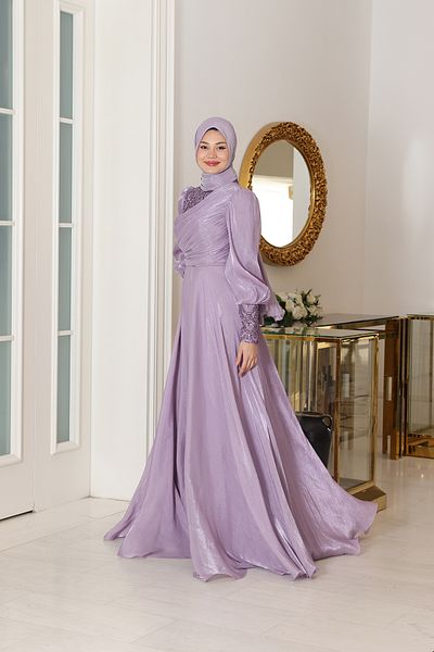 Modarafta Hijab Evening Dress Bead Applique Detailed Rain Dress