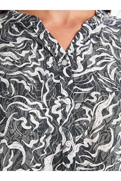 LC Waikiki Black Scoop Neck Patterned Women's Blouse