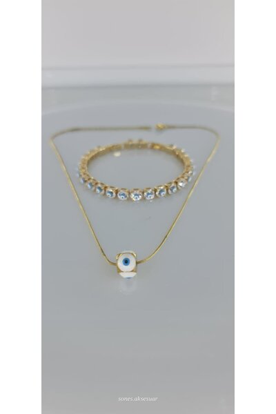 SONES Nazar Kolye Bileklik Çelik Takı Seti