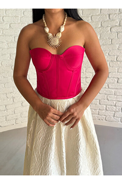 moneta boutique Women's Satin Back Lace-Up Corset Bustier