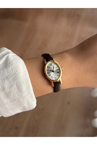 Vola Collection Thin Bitter Coffee Leather Strap Women's Wrist Watch with White Dial -43