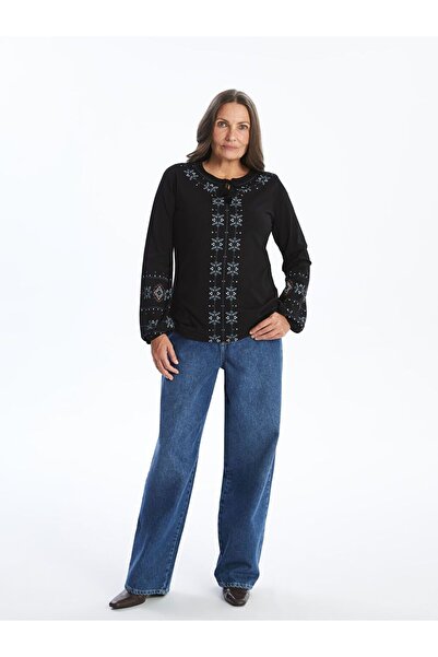 LC Waikiki Bağlamalı Yaka Desenli Kadın Bluz