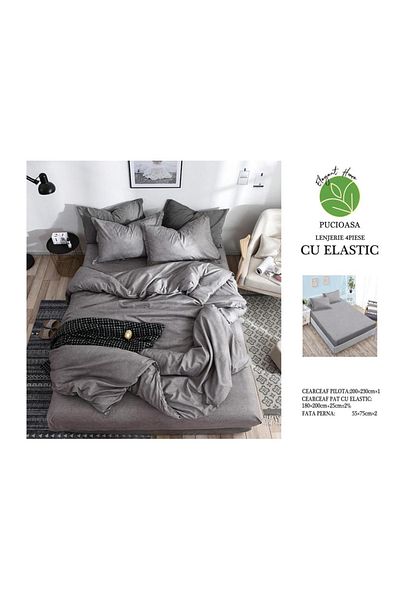 FIONNA.RO Satin Cotton Bed Linen With Elastic - Grey