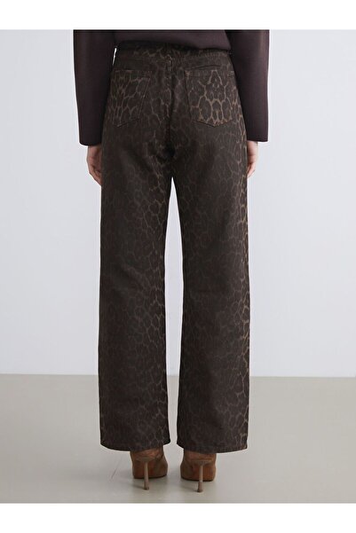 LC Waikiki Kahverengi Standart Fit Leopar Desenli Kadın Pantolon