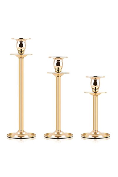 Generic حامل شموع ذهبي، 3 قطع حامل شموع مدبب لقطعة مركزية زخرفية عصرية عتيقة