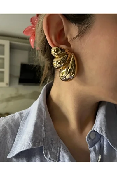 luxyansımalar Classic Big Gold Steel Drop Earrings