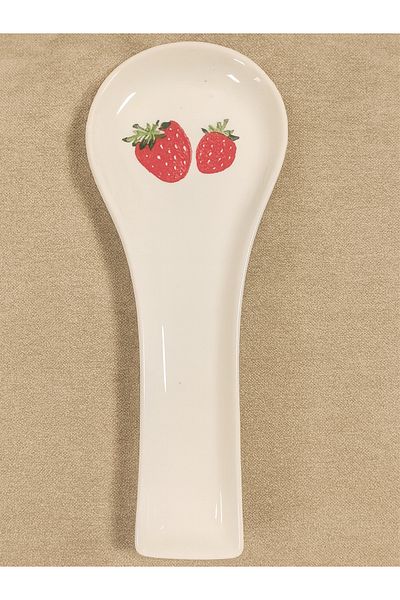 Piatti Naturali Kitchen Set of 2 Ceramic Handmade Strawberry Pattern Dirty Spoon Holder Sponge Holder, Spoon Rest, Gift