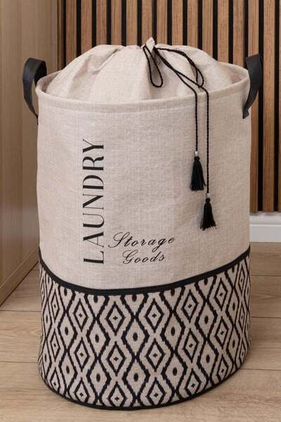 Hesaplı Kasa Round Laundry Basket Bohemian Style, 35 X 35 X 50 cm
