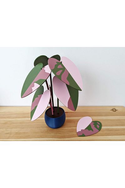 genomera Philodendron Tree Shaped Pink/Green Princess Coaster
