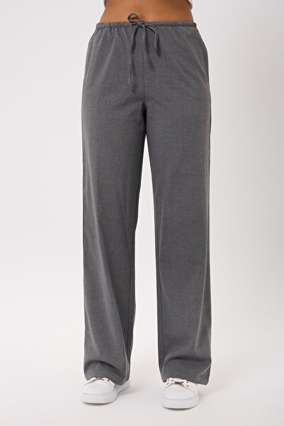 sevindi KADIN DÖKÜMLÜ YÜKSEK BEL LASTİKLİ KORDON BAĞCIKLI PALAZZO PANTOLON