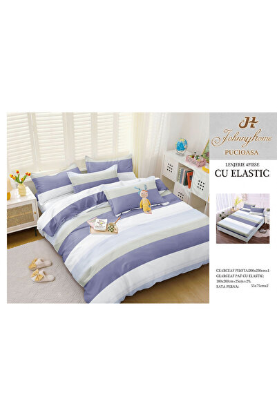 FIONNA.RO Satin Cotton Bed Linen With Elastic - Blue Stripes