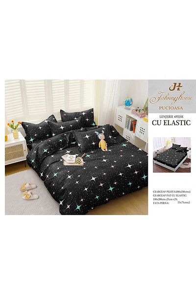FIONNA.RO Satin Cotton Bed Linen With Elastic - Starry Sky