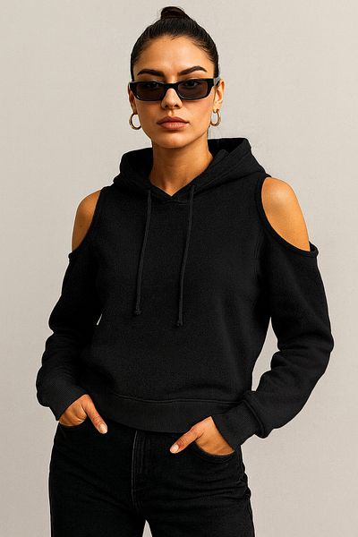 Machetta Women's Open Sleeve Detailed Hooded Sweatshirt
