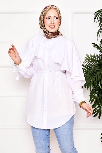 MODA Terikoton Judge Collar Shirt Tunic with Cape