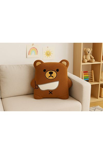 VELROBE Decorative Pillow with Cute Teddy Bear Design – Plush, Brown